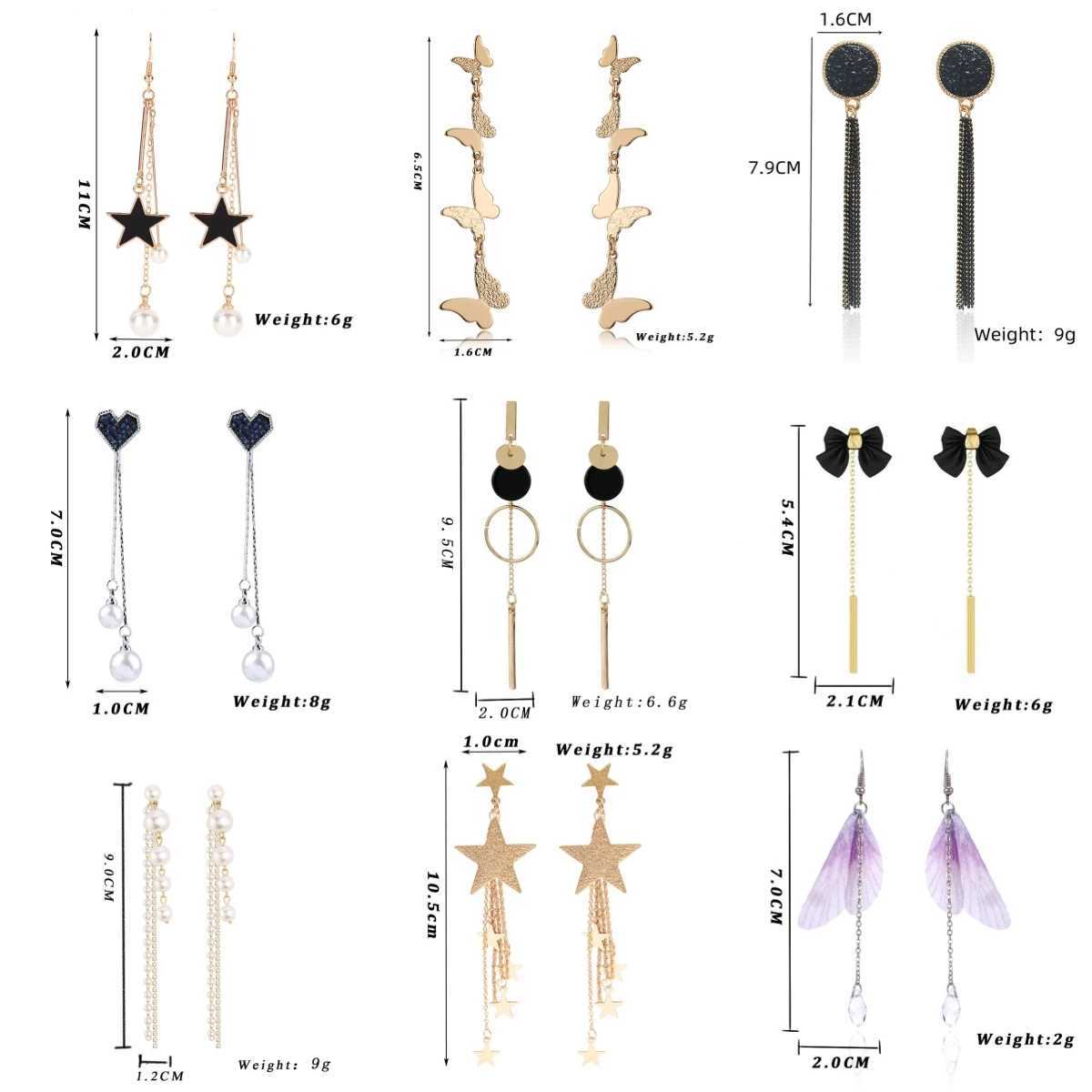 Charm New Fashion Long Drop Earrings for Women Flower Star Moon Heart Butterfly Wings Crystal Pearl Round Geometry Tassel Ear Jewelry