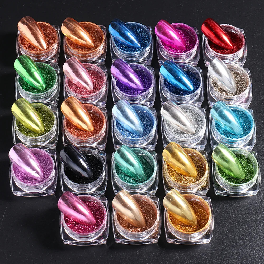 23 Colors Metallic Chrome Nail Powder Set Y2K Magic Mirror Gold Silver Decor Rubbing Glitter Pigment Flakes Manicure Accessories 240625