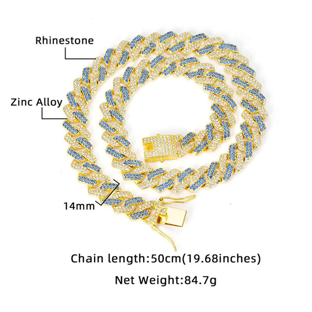 moissanite cadena cubana gold cuban k chain sailormoon necklace for man Pink Blue 14 Cuban Chain Zinc Alloy Full Dia Hiphop Necklace Mens and Women