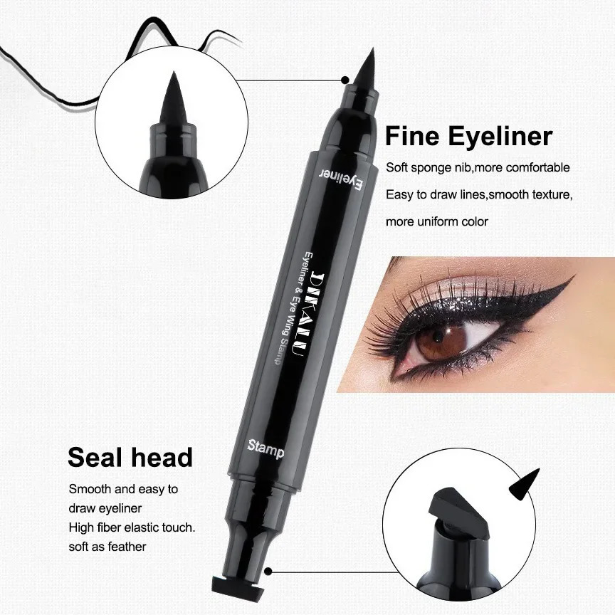 Black Double-ended Quick-drying Triangle Star Seal Eyeliner Pen Waterproof Lasting Non-smudge Liquid Eye Liner Pencil Cosmetic 240625