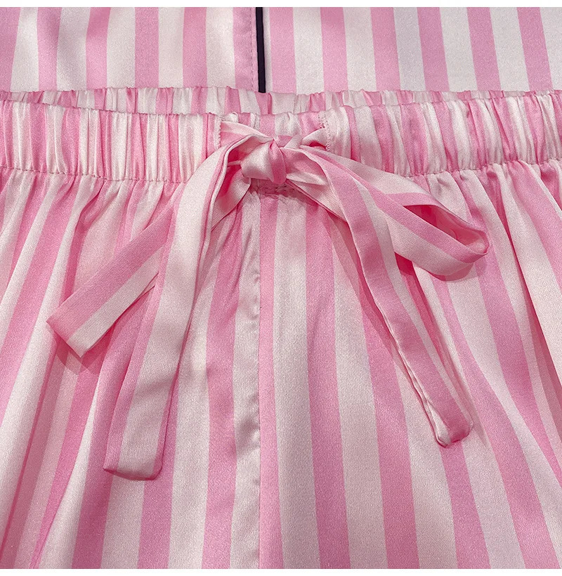 Womens Summer Pajama Set Pink Stripe Ice Silk Pajamas Womens Home Set Pajama Set Wholesale 240617