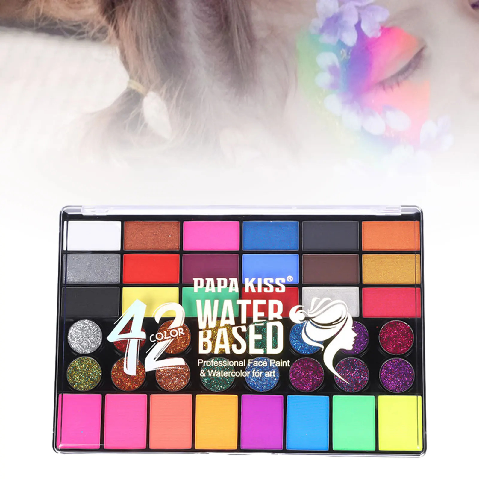 42 Colors Face Body Paint Pigment Professional Glitter and Glow Washable Makeup Tool in Night Palette for Festival Cosplay Party 240626