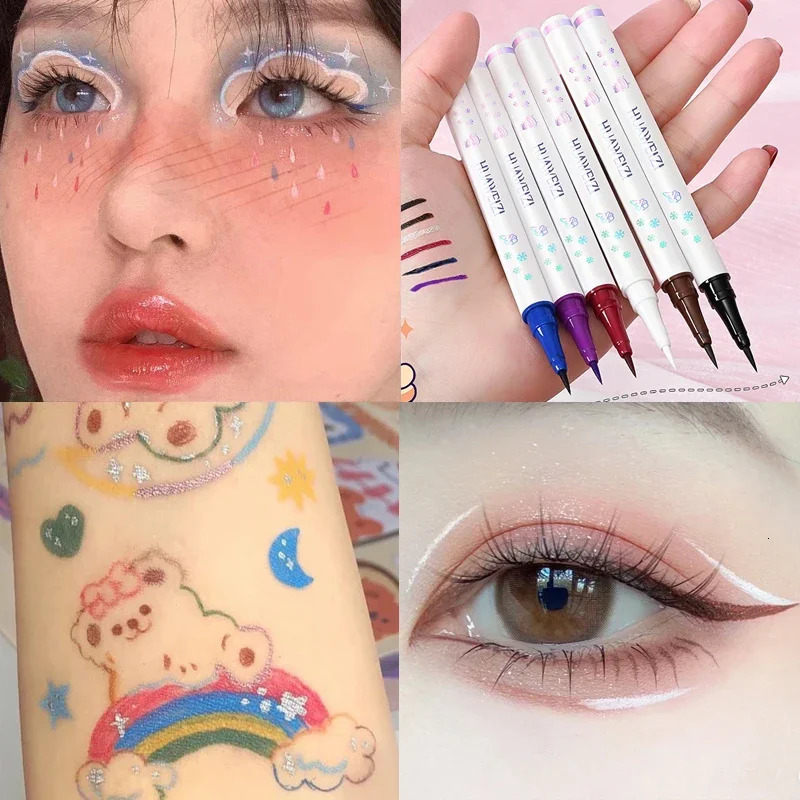 6 Colors Waterproof Blue Liquid Eyeliner Pencil Long-lasting Easy To Wear Matte Eye Liner Black Red White Purple Brown Eyliner 240625