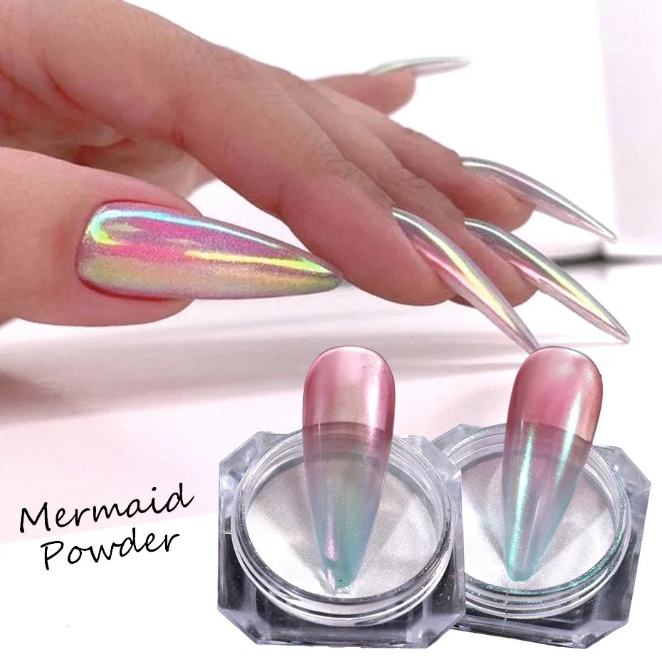 2pcs Rainbow Mirror Nails Glitter Powder Mermaid Unicorn Chrome Pigment Aurora Rub Dust Glimmer Manicure Decor Accessories Flash 240625