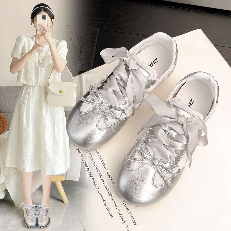 Shoes Bow Training Ballet Summer Retro Casual Shoes All Fit Lightweight Lace Up Soft Sole Non Slip Ddmysaturn