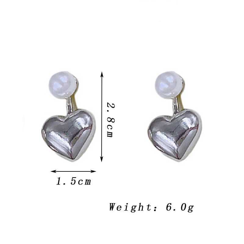 Charm Romantic 2 In 1 Heart Shape Dangle Earrings for Women Trendy Imiation Pearl Bead Drop Earrings Silver Color Metal Jewelry Gift