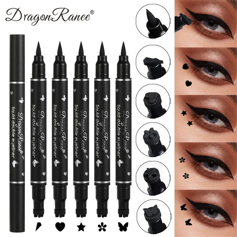 Dragon Ranee Double head Star Seal Eyeliner waterproof non-smudging novice heart plum embellished eye tail eyeliner 240626