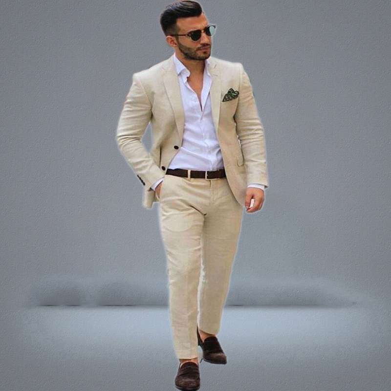 Solovedress Peaked Lapel Champagne Men Suits Casual Male Blazers Handsome Man Jacket Slim Fit Groomsmen 2 Pieces Wedding Prom Tuxe