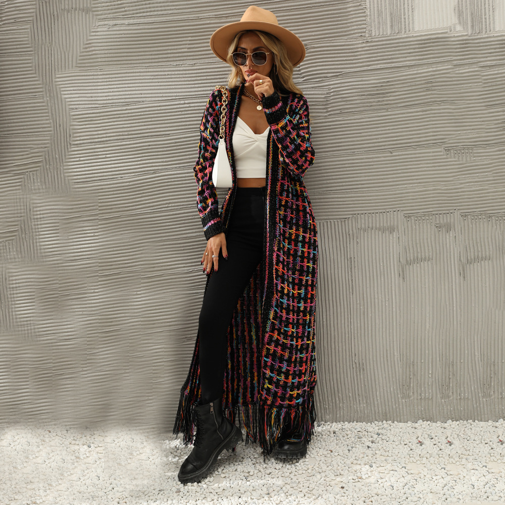 2023 Winter New Large Size Fringe Long Coat Sweater Knitted Women Korean Fashion Streetwear CardiganF6.26#73