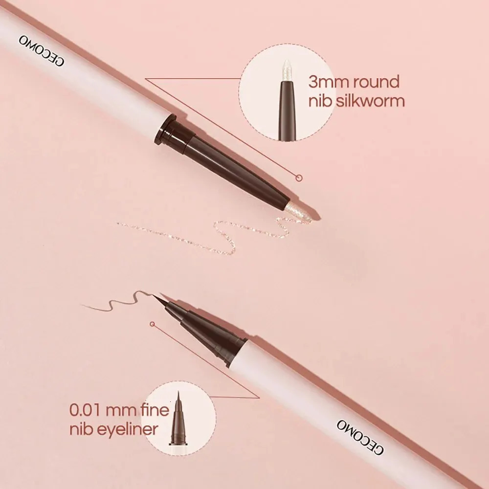GECOMO Double-ended Lying Silkworm Pencil with 0.01mm Eyeliner Shimmer Eyeshadow Makeup 240626