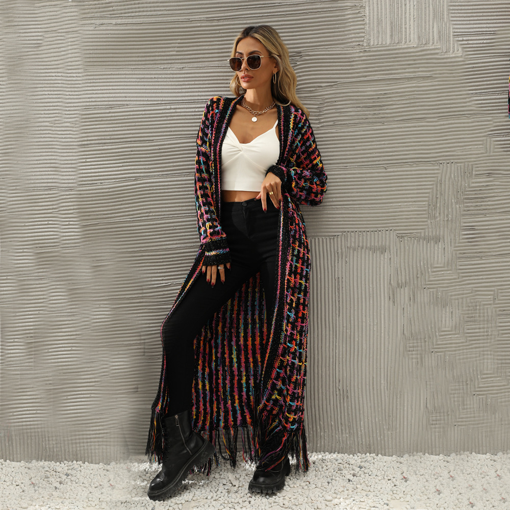 2023 Winter New Large Size Fringe Long Coat Sweater Knitted Women Korean Fashion Streetwear CardiganF6.26#73