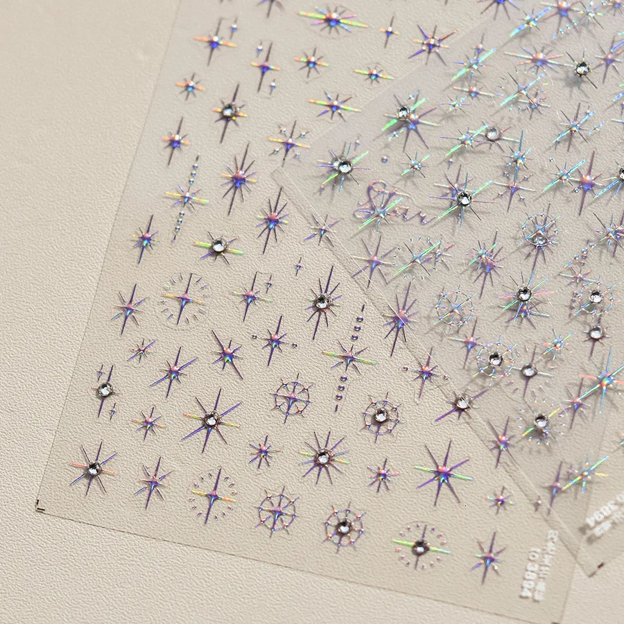 5D Copper Star Nail Art Sticker 1 Deluxe Diamond Gold Silver Laser Five Corner Self Adhesive Nail Decoration Slider Decal 240625