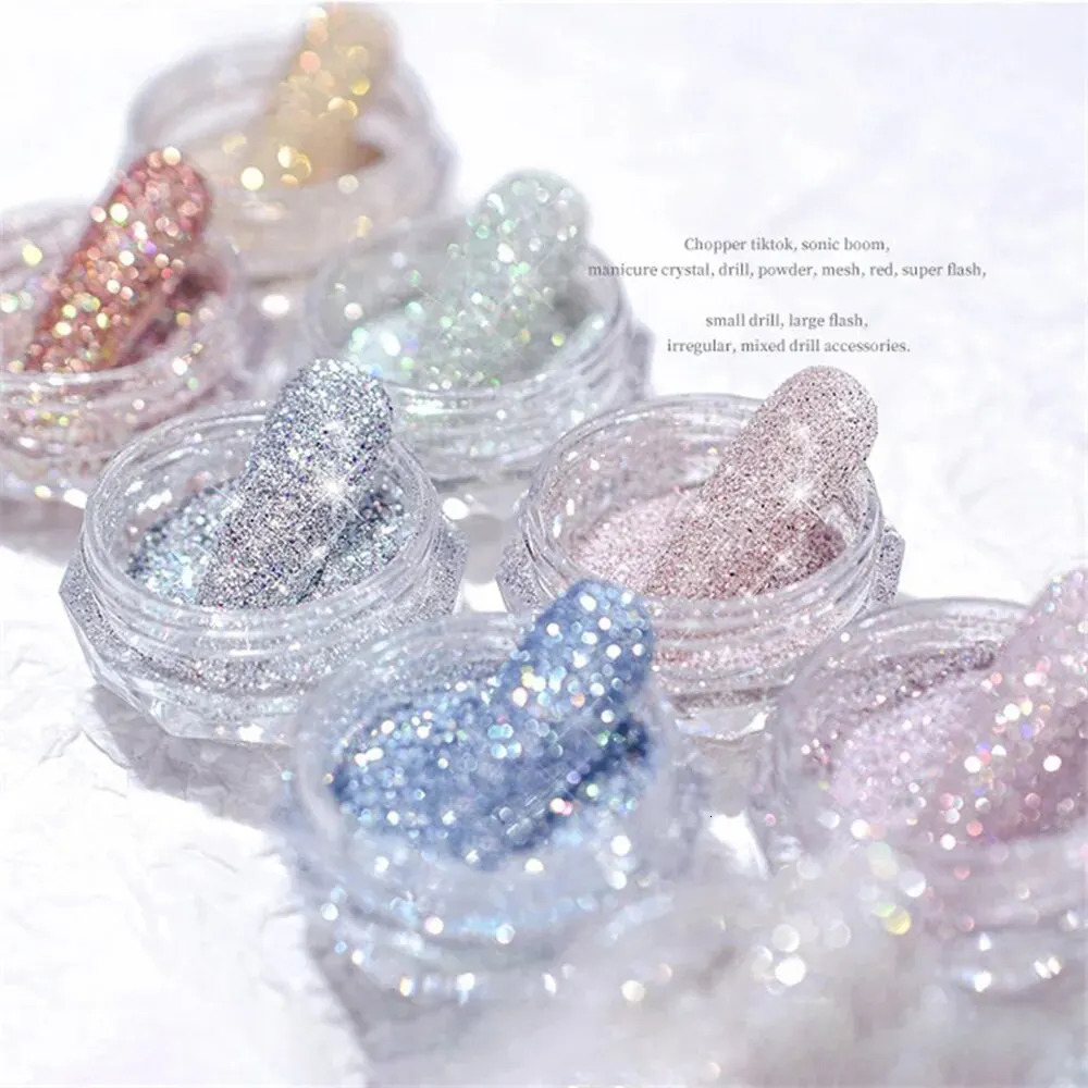 8Bottles Set Nail Crystal Diamond Powder Rainbow Shiny Nail Art Glitter Pigment Holographic Micro Glass Manicure Decoration 240625