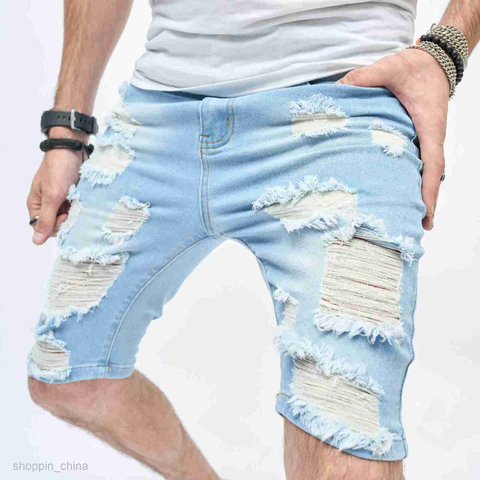 Men's Shorts New Summer Male 5-point Casual Broken Trendy Middle Pants Scratched Beggar Shorts Male