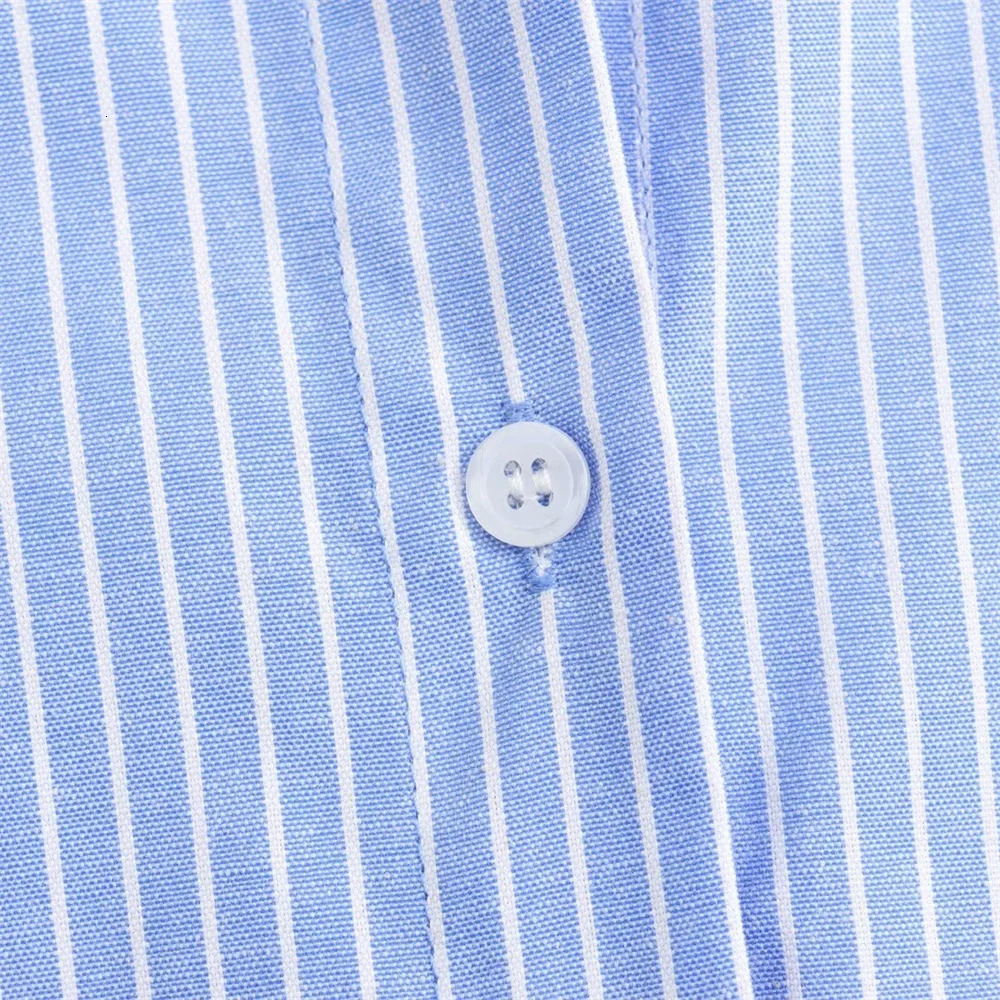 ZAR * Spring/Summer Selling Womens Casual Fashion Versatile Loose Blue Striped Oxford Shirt 240626