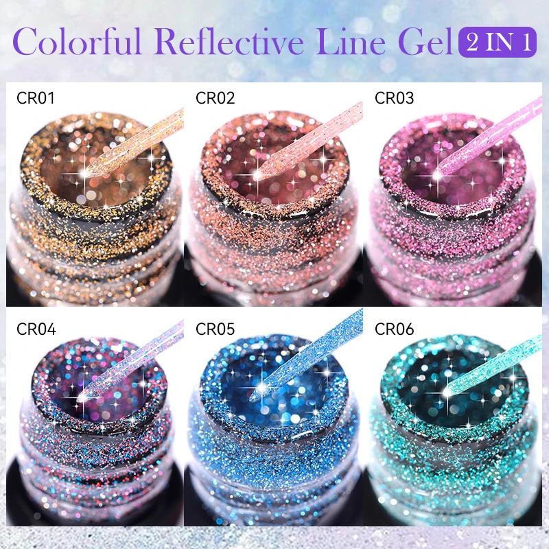 LILYCUTE 5ml Reflective Glitter Liner Gel Nail Polish Superflash Colorful Sparkling Graffiti Painting Stripe Pull Line Nail Gel 240625