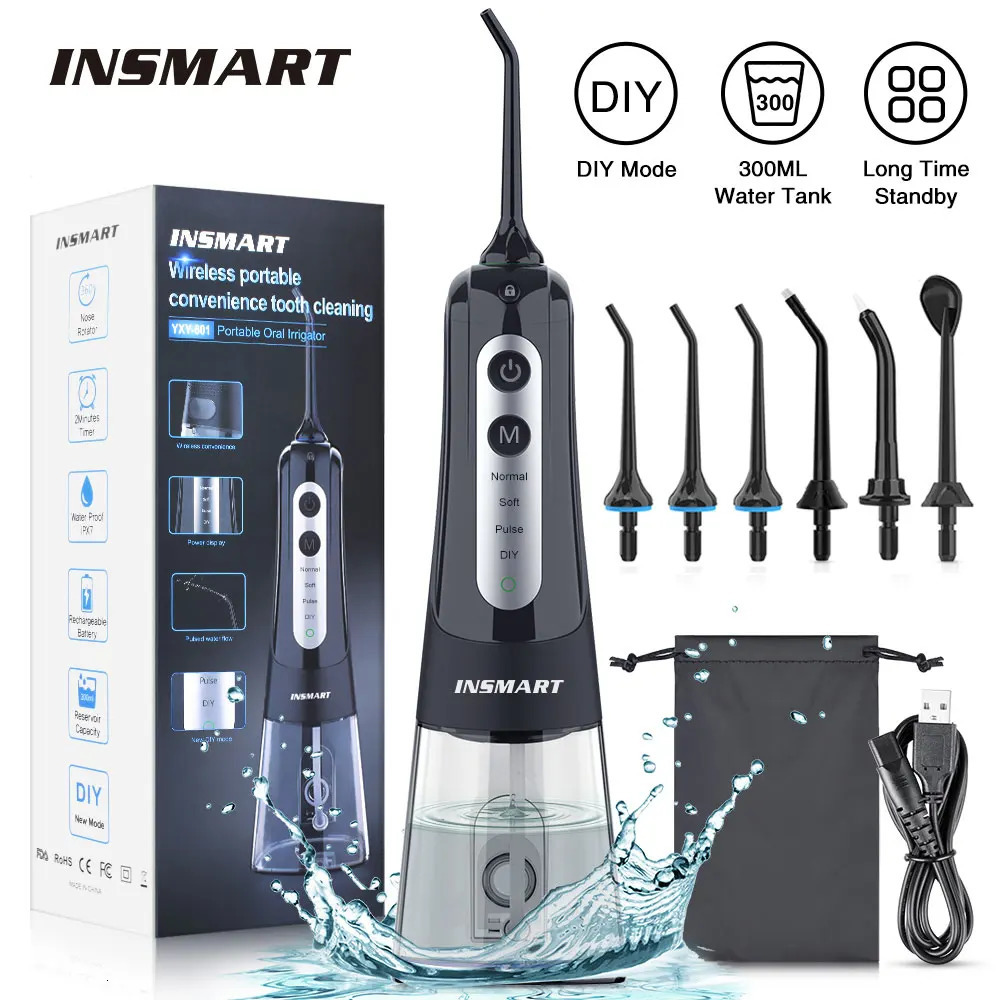 INSMART Oral Irrigator Dental Water Flosser Teeth Whitening Waterproof Portable Dental Water Jet Floss 300ML Teeth Cleaner 240625