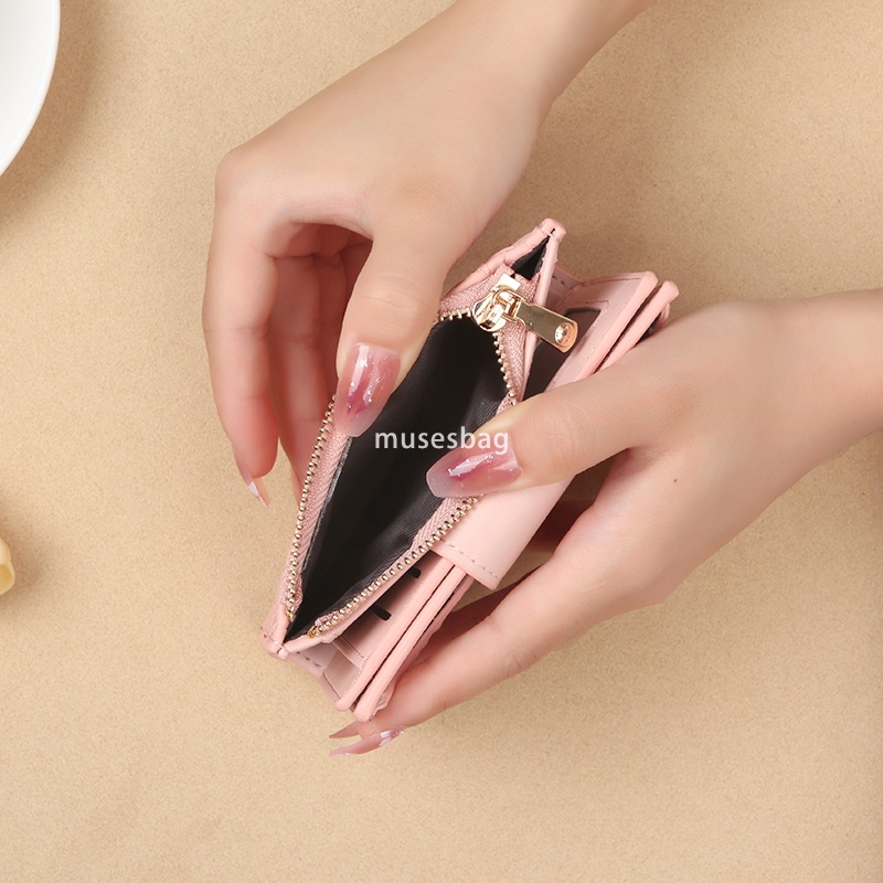 Fashionable Women's High Quality Short Wallet with Woven Pattern and Multiple Card Positions PU Leather Solid Color Simple Large Capacity Change 