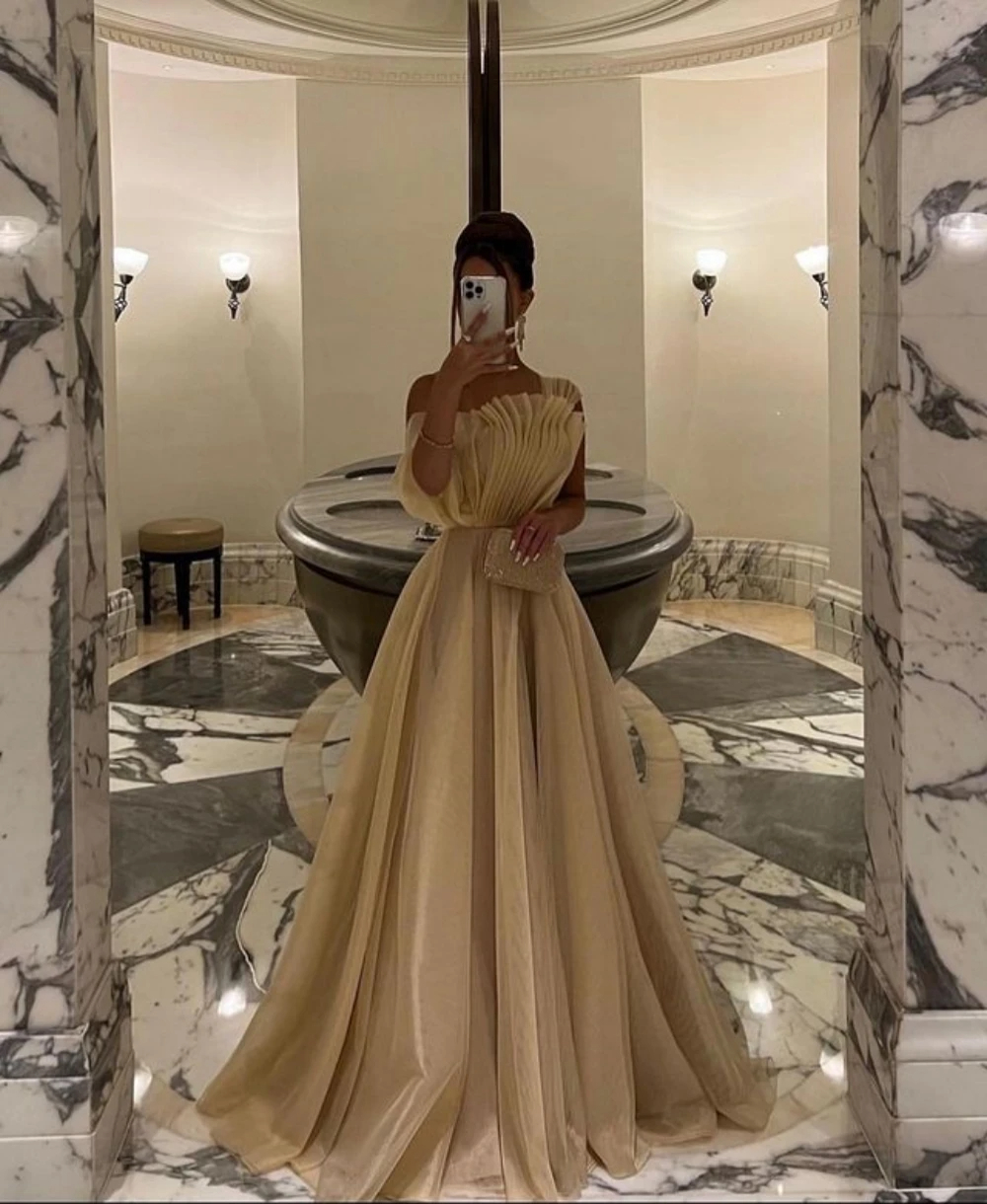 Long Prom Dresses Elegant One-Shoulder Art Deco-inspired Neck Pleats Organza A-Line Lace-up Strapless Plus Size Formal Occasion Evening Party Gown Pd2