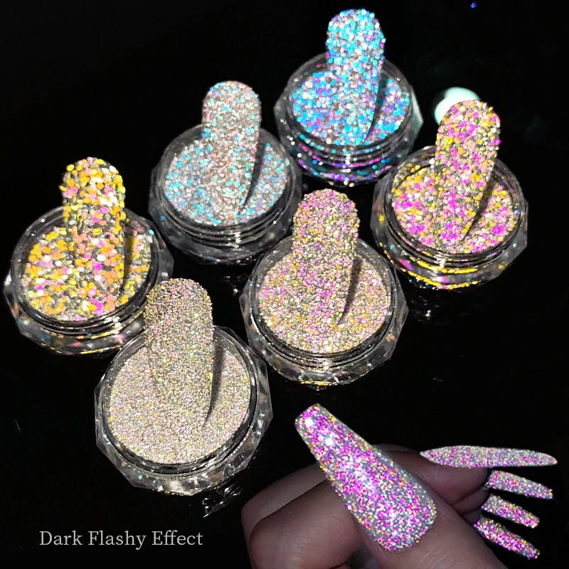 Reflective Nail Powder Reflection Glitter Nail Shinning Crystal Rhinestone Sequin Chrome Pigment UV Gel Polish Nail Decoration 240625