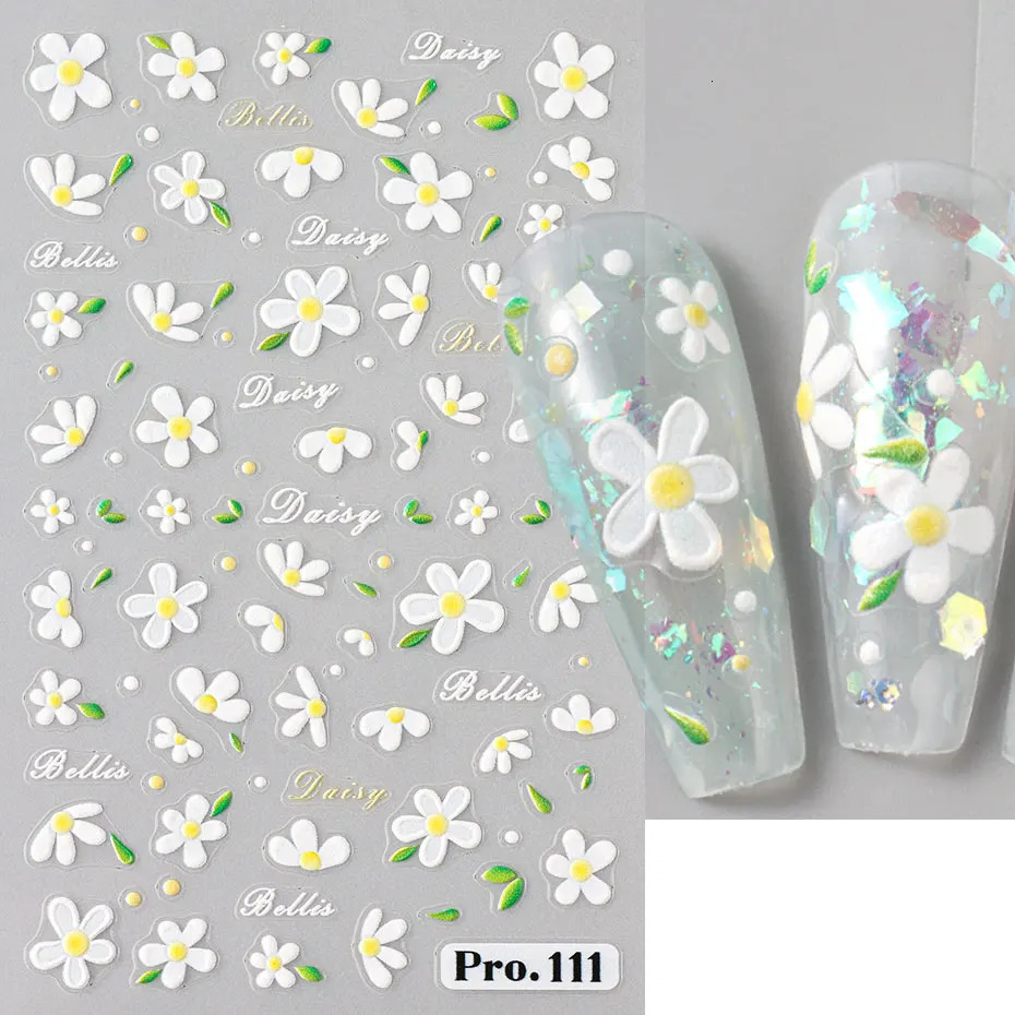 5D Cute Bees Chrysanthemums Nail Stickers Petals Flowers Butterflies Insects Self Adhesive Craft Stickers DIY Charm Foil Decorative Nails 240625