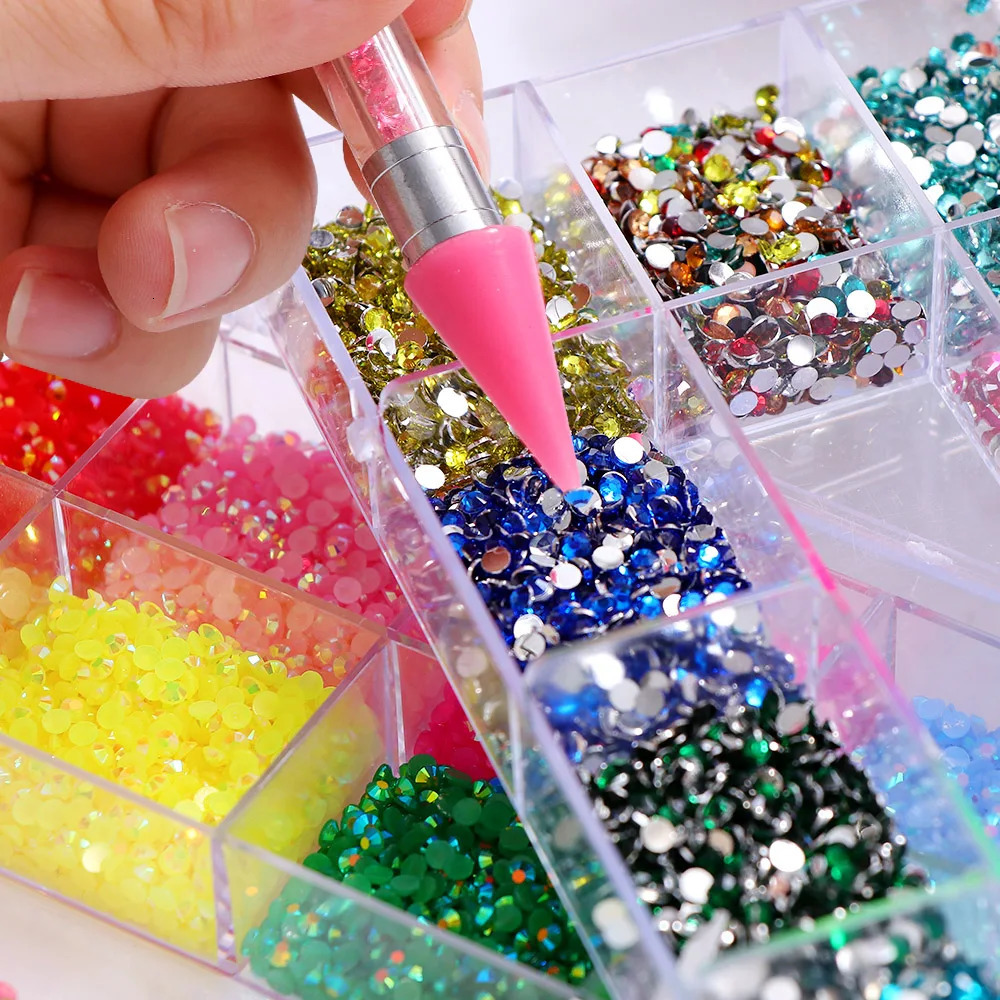 m transparent AB crystal water diamond set with circular resin flat color sparkling gemstone nail accessories DIY 3D nail art decoration 240625