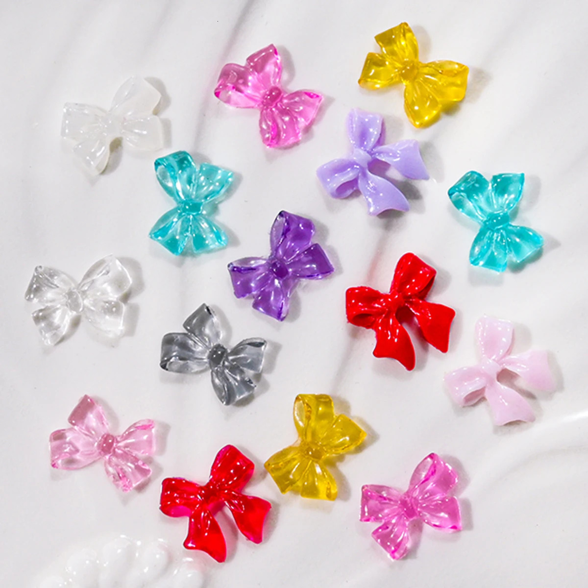 600pcs Mixed Resin Bow Nail Rhinestone Colorful Jelly Transparent Cute Ribbon Bow Nail Charm Flat Back Gemstone Handmade Decoration #Q 240625