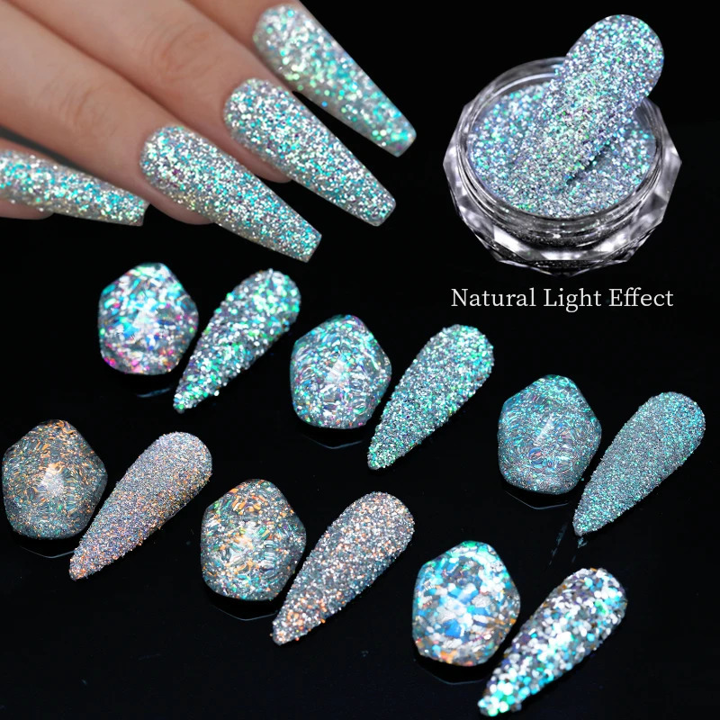 Reflective Nail Powder Reflection Glitter Nail Shinning Crystal Rhinestone Sequin Chrome Pigment UV Gel Polish Nail Decoration 240625