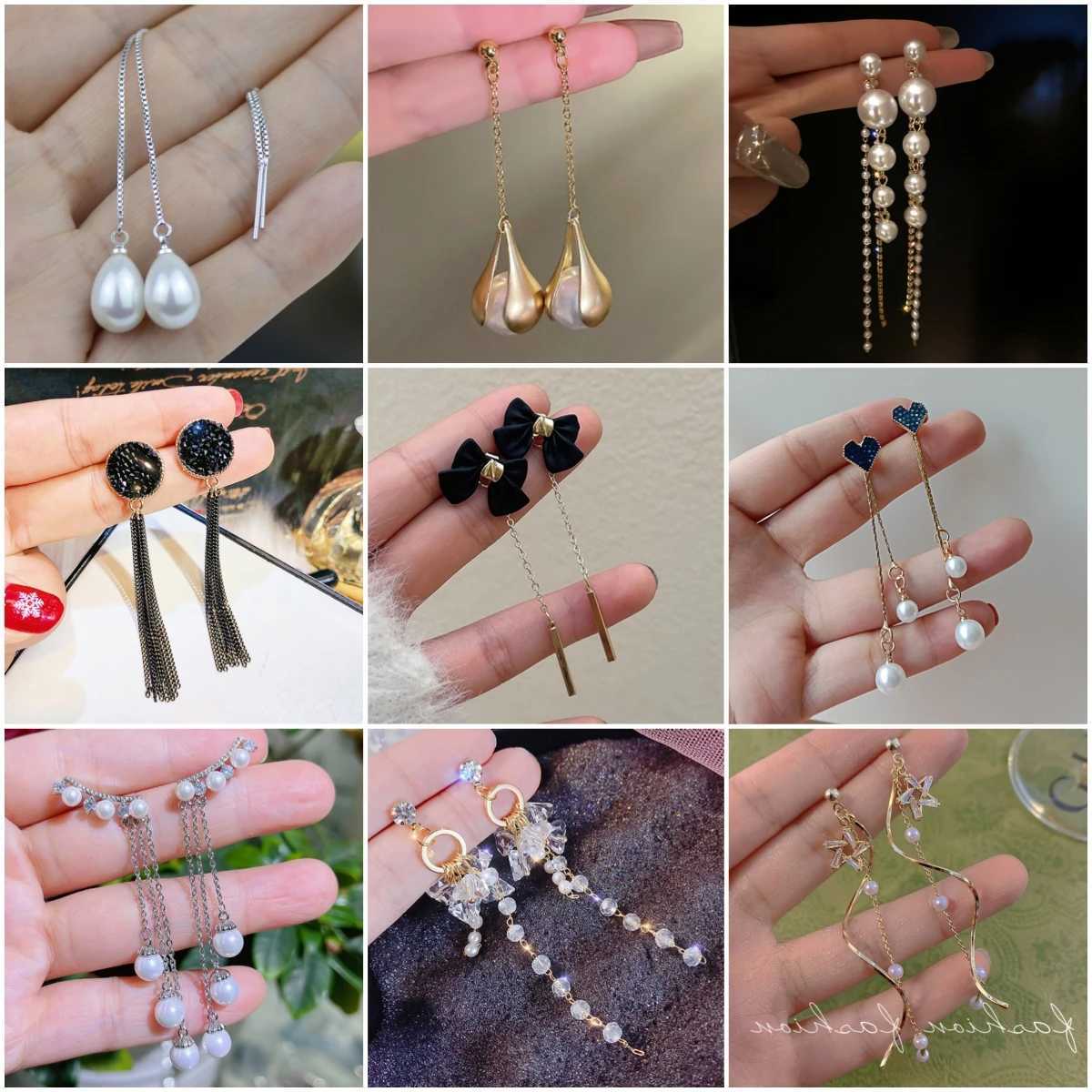 Charm New Fashion Long Drop Earrings for Women Flower Star Moon Heart Butterfly Wings Crystal Pearl Round Geometry Tassel Ear Jewelry