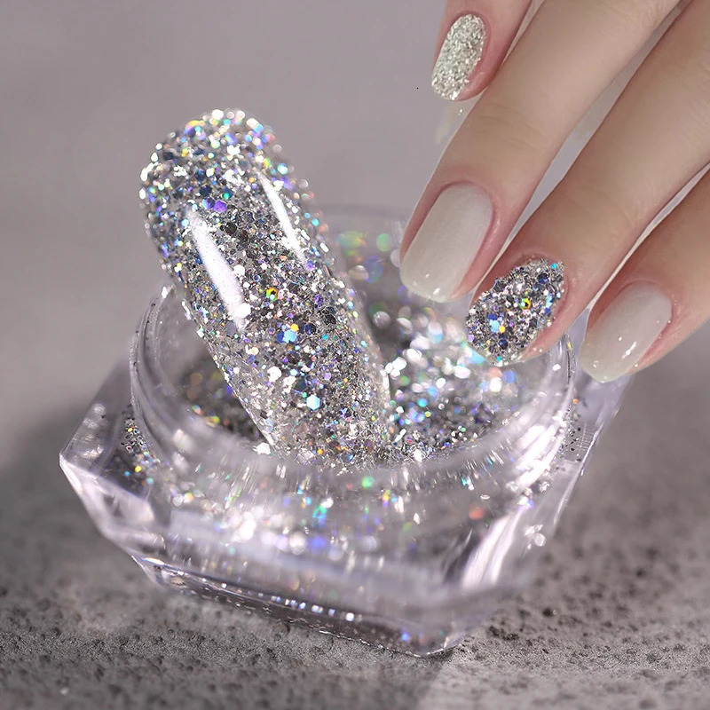 1Jar Silver/gold Holographic Nail Glitter Powder DIY Shiny Nail Glitter Dust Decoration UV Gel Nail Pigment Sequin Accessories 9 240625