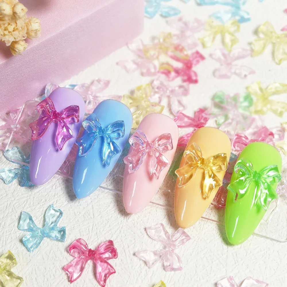 30 pieces of Kawaii Candy Pink Bow Nail Charm 3D Resin Jewelry Nail Decoration Accessories Pennant Bow French Style Nail Products 240625