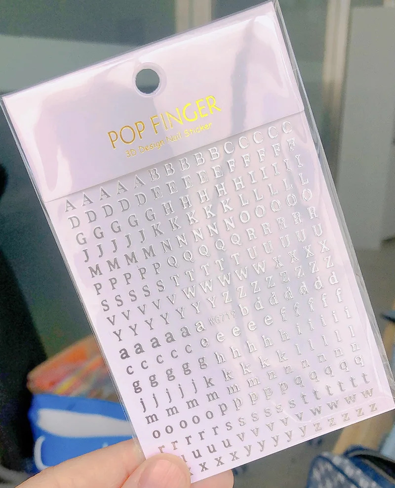 1 piece of small 26 letter number sticker Roman letter nail sticker top and bottom boxes gold silver black letter sticker 240625