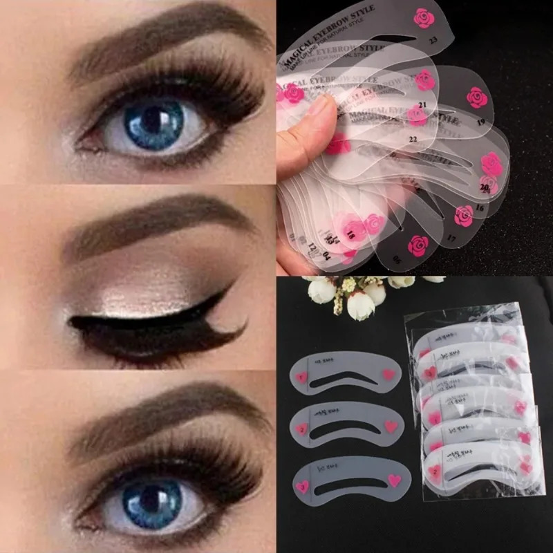 24 Stylesset Eye Makeup Stencils Grooming Eyebrow Stencil Kits DIY Eyebrow Templates for Women Make Up Beauty Tools Accessories 240625
