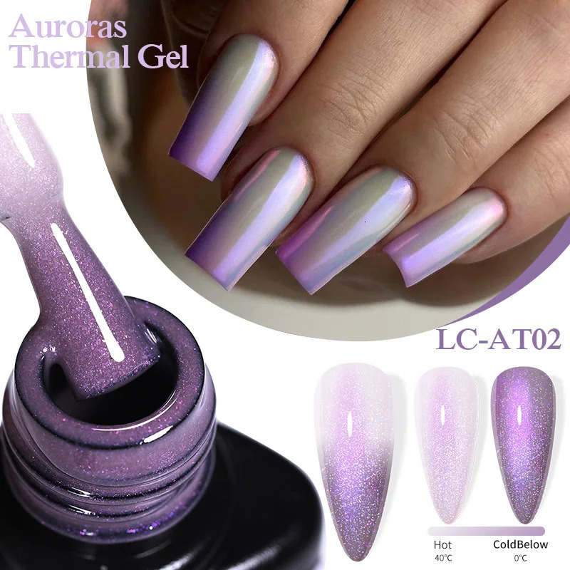 LILYCUTE Color Change Aurora Heat gel Nail Polishing Nude Purple Flash Lasting Hand Nail Art gel Clearcoat 240625