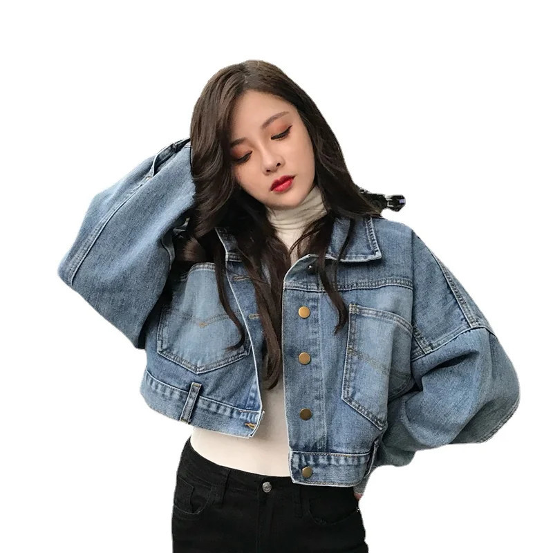 Denim Jackets Loose Women Turn Down Collar Basic Cropped Denim Jacket Female Bomber Short Jean Coat For Y2k 90s Aesthetic 240618