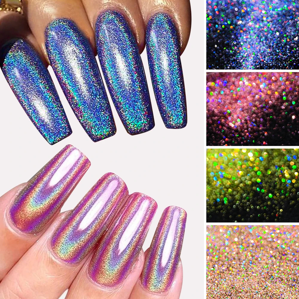 10g/bag Rubbing Nail Powder Holographic Fine Glitter Mirror Chrome Pigment Dust UV Gel Polish Nail Art Decoration 240625