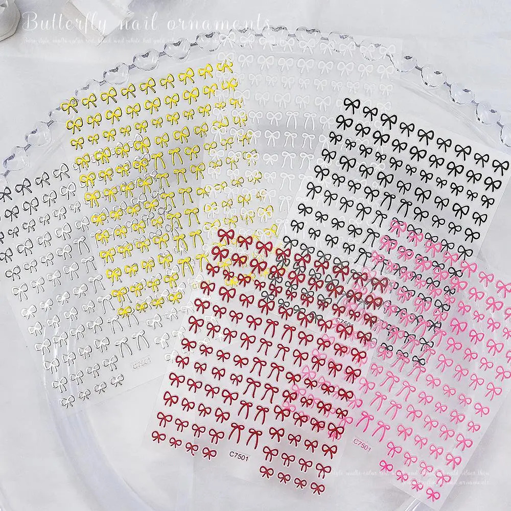 6 pieces of 3D cute bow shaped nail tip decorative stickers with bow shaped nails. Gold/Silver/Pink bow shaped nail charm adhesive slider 240625