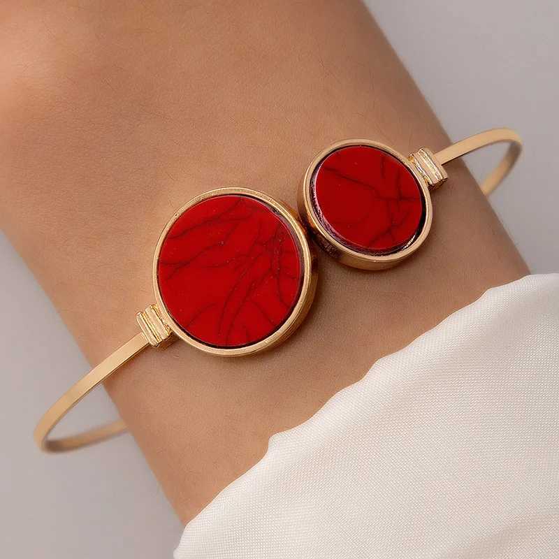 Bangle Trendy Geometric Link Chain Bracelet Set For Women Rhinestones Gold Color Triangle Heart Pendant Open Cuff Bangle Girls Jewelry