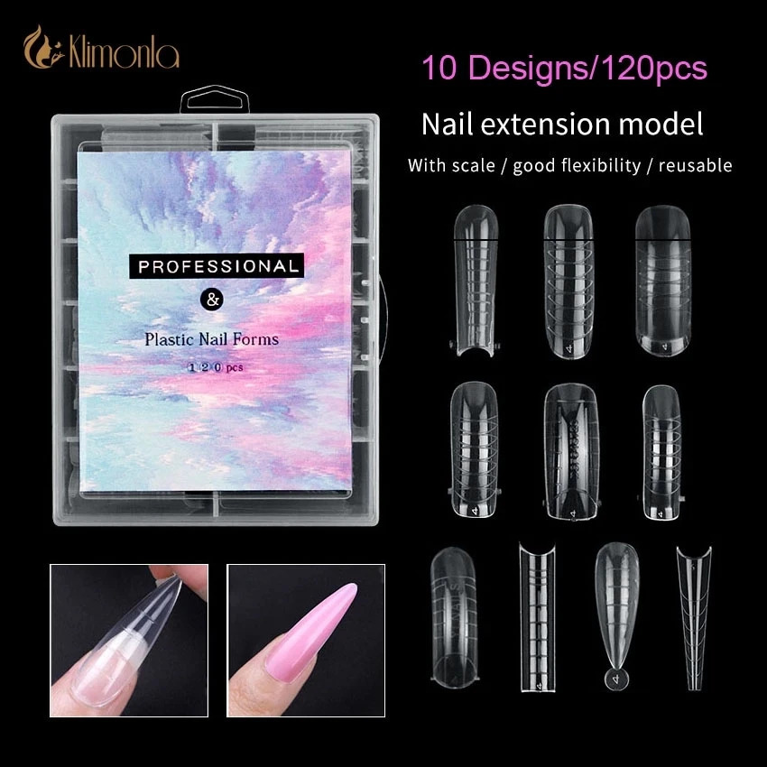 120 PcsSet Clear Dual Forms Nail System Full Cover Quick Building Gel Mold Tips Nail Extension Molds Upper Forms For Nails Tips 240625