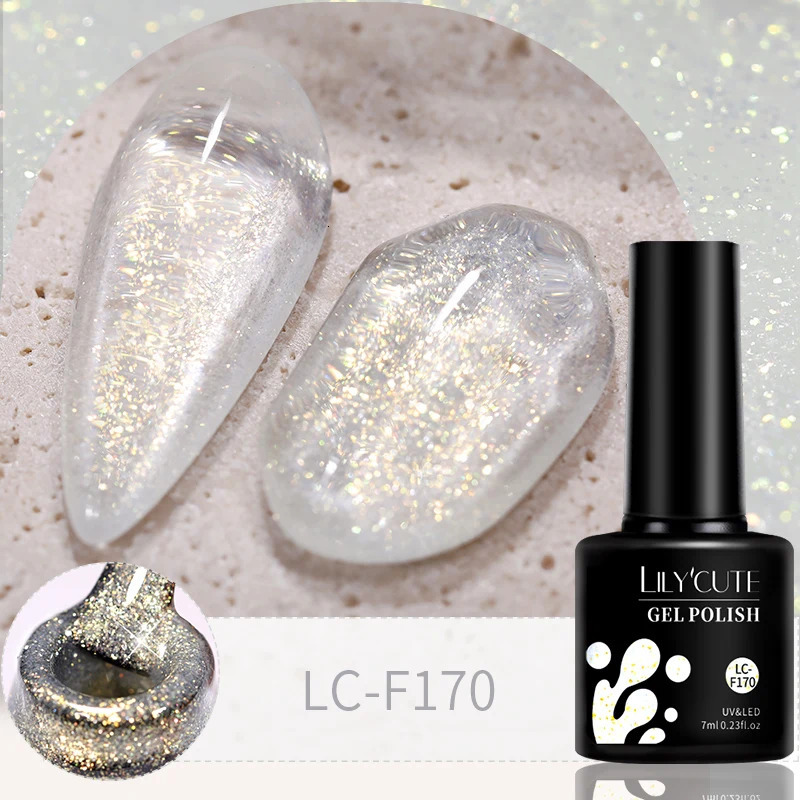 LILYCUTE 7ML Gold Glitter gel nail polish Aurora Laser Shine Semi anent UV gel Color Nail Art gel Polishing 240625