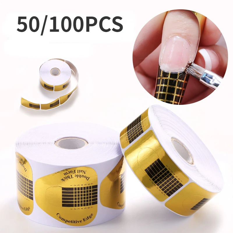 50100Pcs French Nail Form Tips Acrylic UV Gel Extension Curl Form Nail Gel Sticker Art Guide Mold Manicure Stencil Acrylic Tool 240625