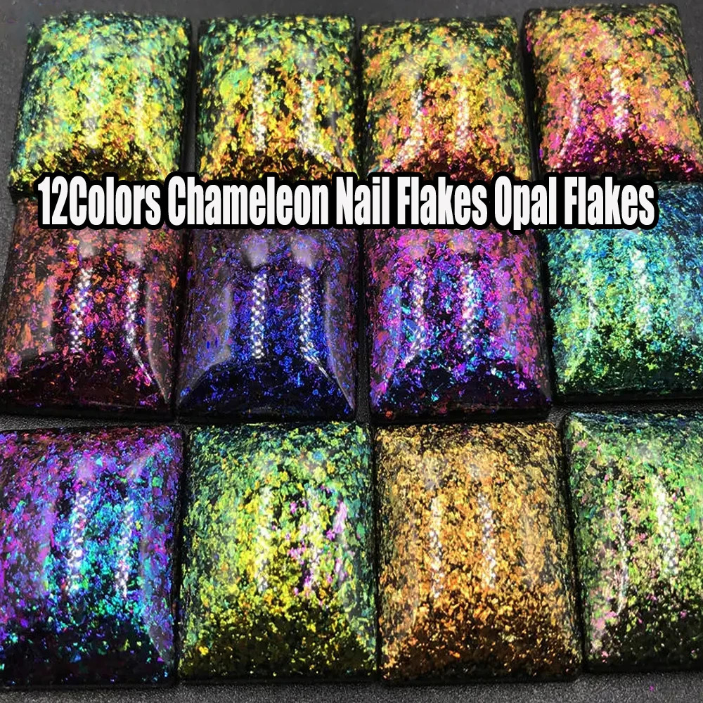 12 Colors Chameleon Irregular Glitter Flakes Untra-Thin Brocade Cloud Yuki Nail Foil Flakes Net1-2g*12 Manicure Chameleon Powder 240625