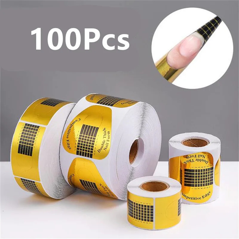 100Pcs French Nail Form Tips Acrylic UV Gel Extension Curl Form Nail Gel Sticker Art Guide Mold Acrylic Manicure Tool 240625