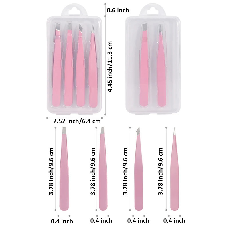 Pink 24Pcs High-Quality Eyebrow Tweezer Hair Beauty Fine Hairs Puller Stainless Steel Slanted Brow Clips Removal Makeup Tools 240626