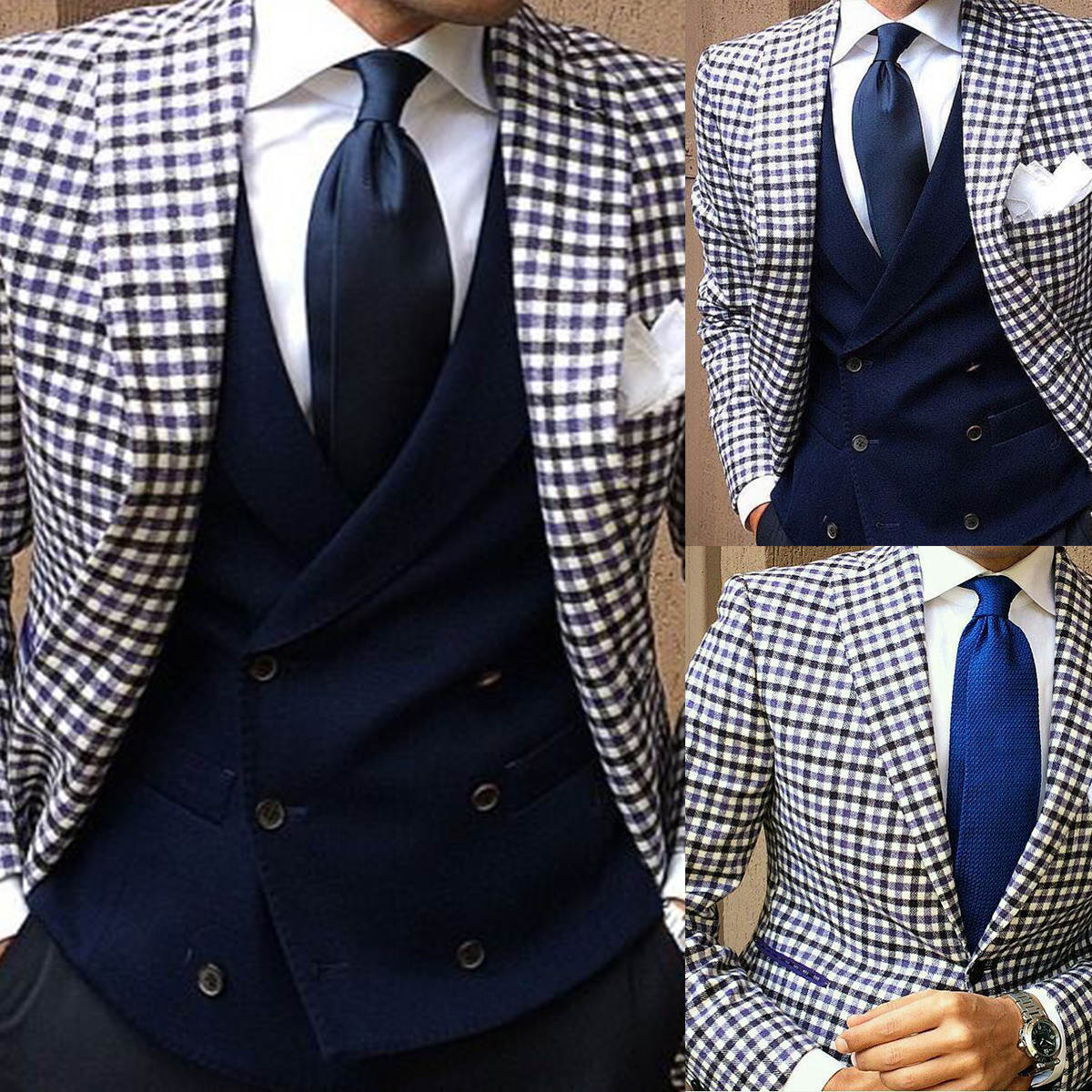 Plaid Men Jacket Peaked Lapel One Piece Prom Groom Tuxedos Slim Fit For Business Wedding Custom