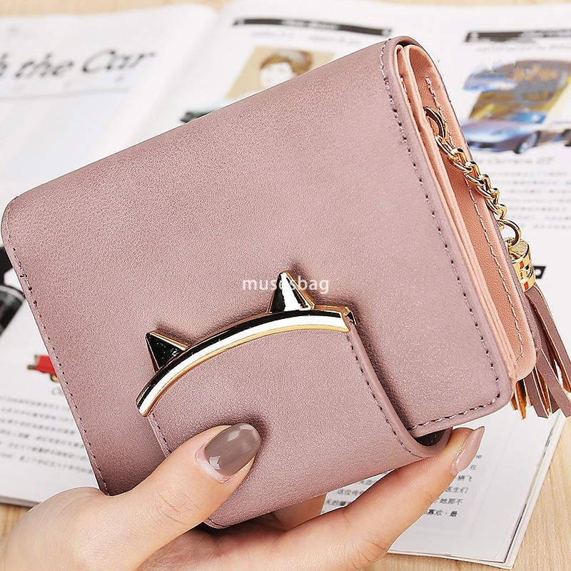 Fashionable Women's Designer Practical Multi functional Wallet Short Personalized Tassel Zipper Cute and Versatile Lightweight Zero Wallet Cat Sm