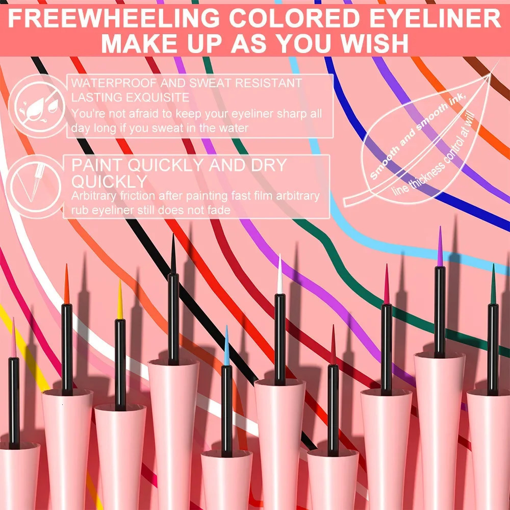 18 Colors Waterproof Matte Colorful Liquid Eye Liner Pen Green White Pink Purple Lasting Smooth Quick Drying Eyeliner Pen Makeup 240625