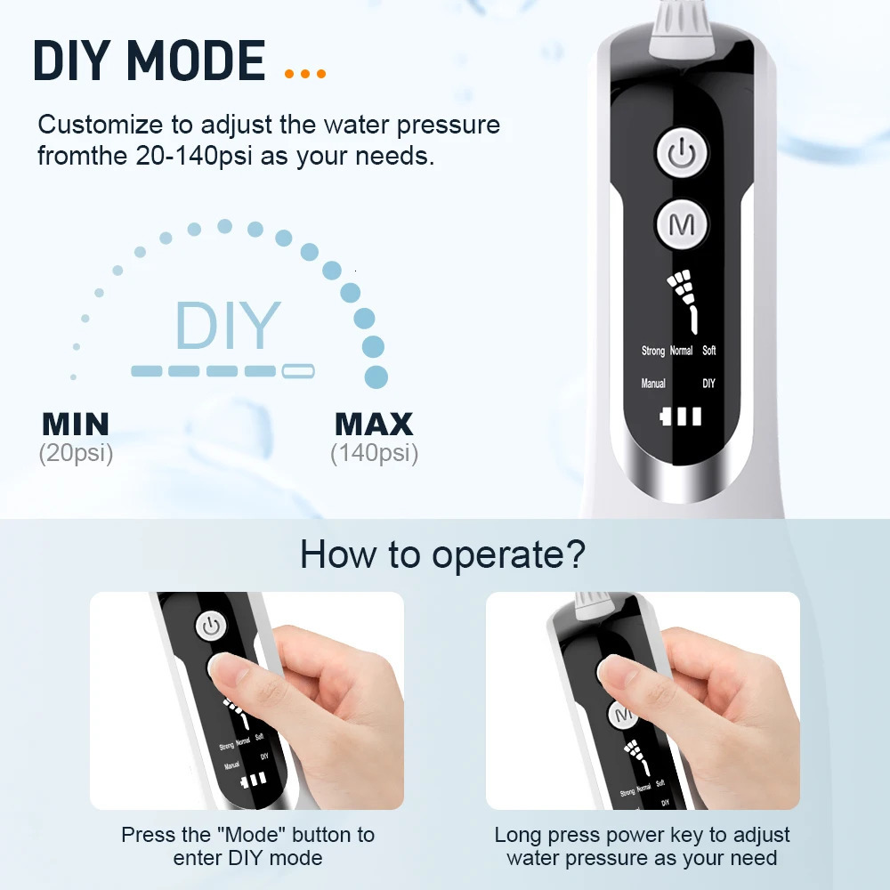 Schoben Portable Oral Irrigator USB Rechargeable Water Flosser Dental Water Jet 330ML Water Tank IPX7 Waterproof Teeth Cleaner 240617