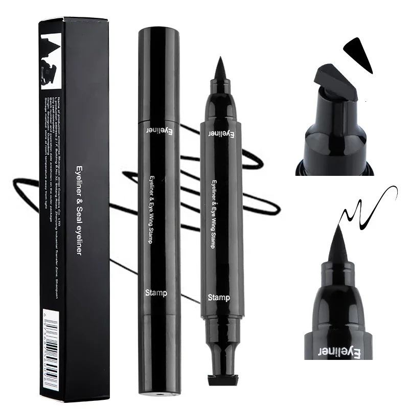 Black Double-ended Quick-drying Triangle Star Seal Eyeliner Pen Waterproof Lasting Non-smudge Liquid Eye Liner Pencil Cosmetic 240626
