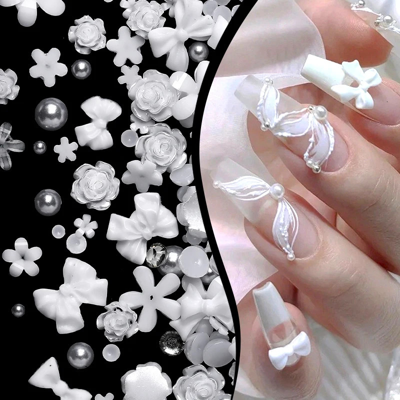100 pieces of mixed resin nail art charm Kawaii candy colorful flower bow rhinestone pearl jewelry jelly crystal nail decoration 240625